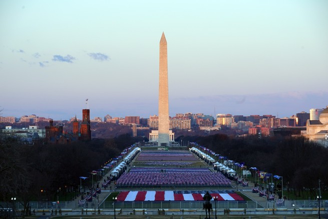 Flags fill the National Mall between the Capitol and the Washington Monument
