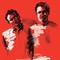 black and white sketch of Kerouac and Cassady on red background