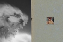 Two panels: a storm cloud on the left and a little square photo of a hand on the right