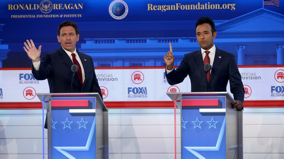 Ron DeSantis and Vivek Ramaswamy at the second Republican debate