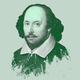 An illustration of William Shakespeare in green tint