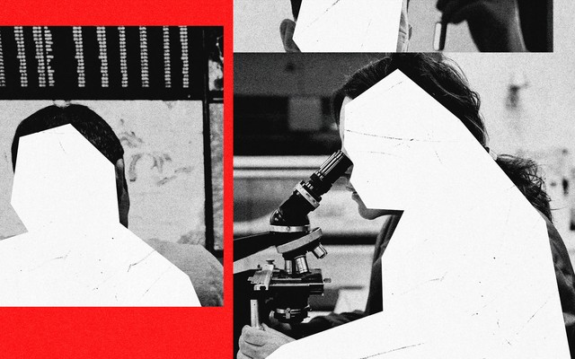 scientists faces are cut out of their photos