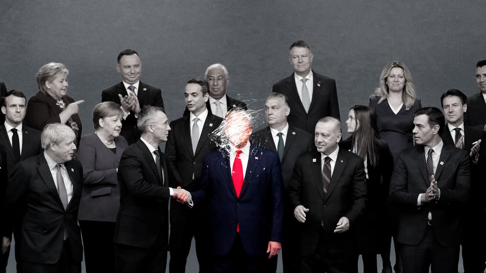 An image of world leaders with Donald Trump's face brushed off