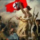 A painting shows a woman carrying an anti-vaccine flag and leading men to battle.