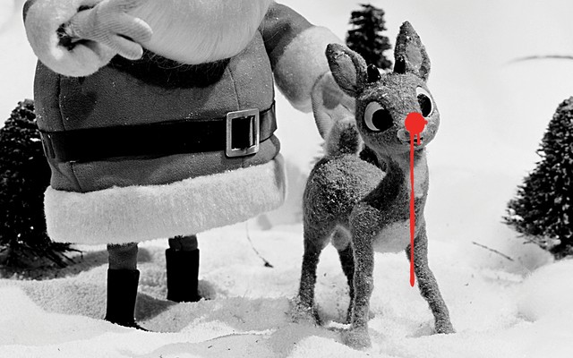 photo illustration of Rudolph with dripping red nose