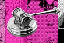 Gavel against a backdrop of TikTok imagery