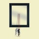 Illustration showing a man climbing a ladder to look in a large mirror