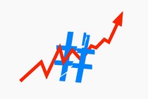 A red trendline arrow, going through a broken hashtag symbol