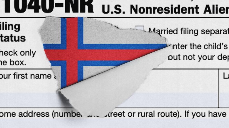 A tax form which is ripped to reveal the flag of the Faroe Islands.
