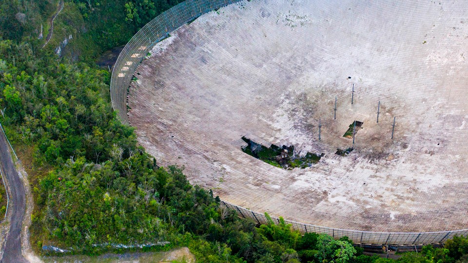 The Arecibo Observatory in November 2020, with damage visible
