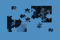 A half-done puzzle of Edith Wharton against a blue background
