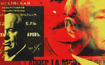 An illustration featuring images of Nikita Khrushchev and Joseph Stalin.
