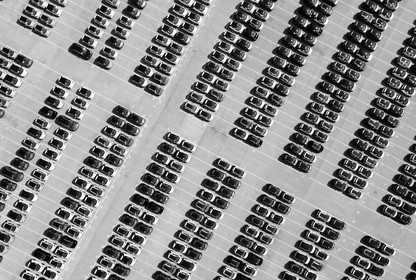 An aerial photo of new energy vehicles at a factory in China