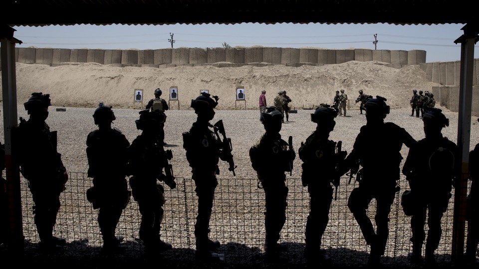 Outlines of Iraqi soldiers at the Counter Terrorism Service training location in Baghdad, Iraq.
