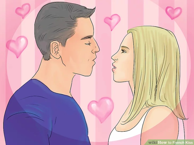 An illustration of a man and woman about to kiss.
