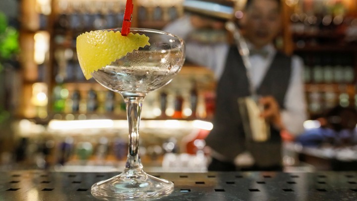 A bartender prepares a cocktail in Kazakhstan.