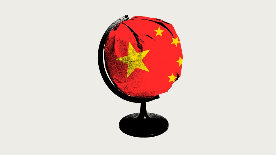 An image of a global with the Chinese flag covering it