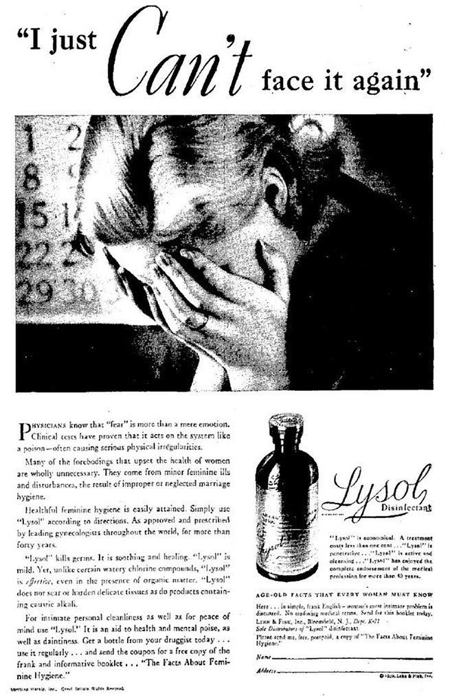 "I just can't face it again" Lysol magazine ad