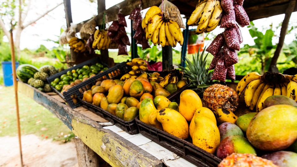 Fresh fruit sold by a mountainside vendor in Jamaica