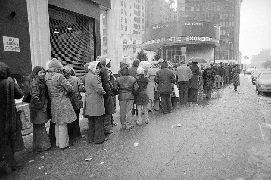 People wait in a long line to see "The Exorcist."
