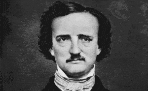 Animation of Edgar Allan Poe's face distorted into a spiral