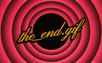 An animated GIF showing the stylized words "the_end.gif" animated over a background evoking the Looney Tunes title