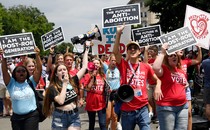 Anti-abortion campaigners celebrate in the streets of Washington, DC on June 24