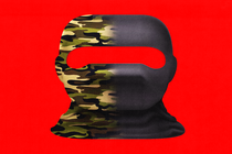 Illustration of a black mask and a camoflauge-print mask blending together.