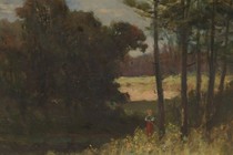 A painting of a child in a field