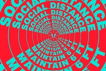 A series of social-distancing warnings arranged in concentric circles