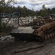 Destroyed armored vehicles and tanks belonging to Russian forces.