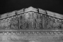 A roof engraving that reads "Equal Justice Under Law"