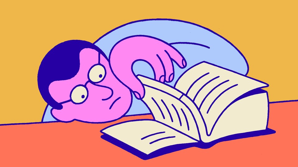 A person peeking at the end of a book