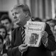 Donald Trump holding up a copy of the Washington Post.