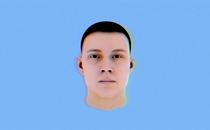 A generic, computer-generated face against a blue background