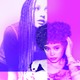Photo illustration of Ice Spice and Pink Pantheress, images doubled, in pink and purple tones