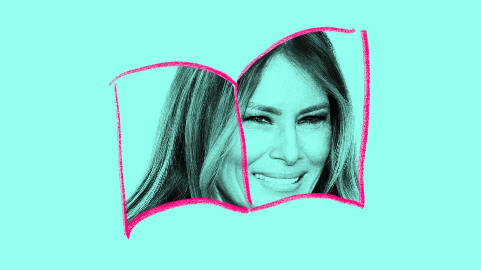 A photo of Melania Trump with a magazine cover illustrated over it
