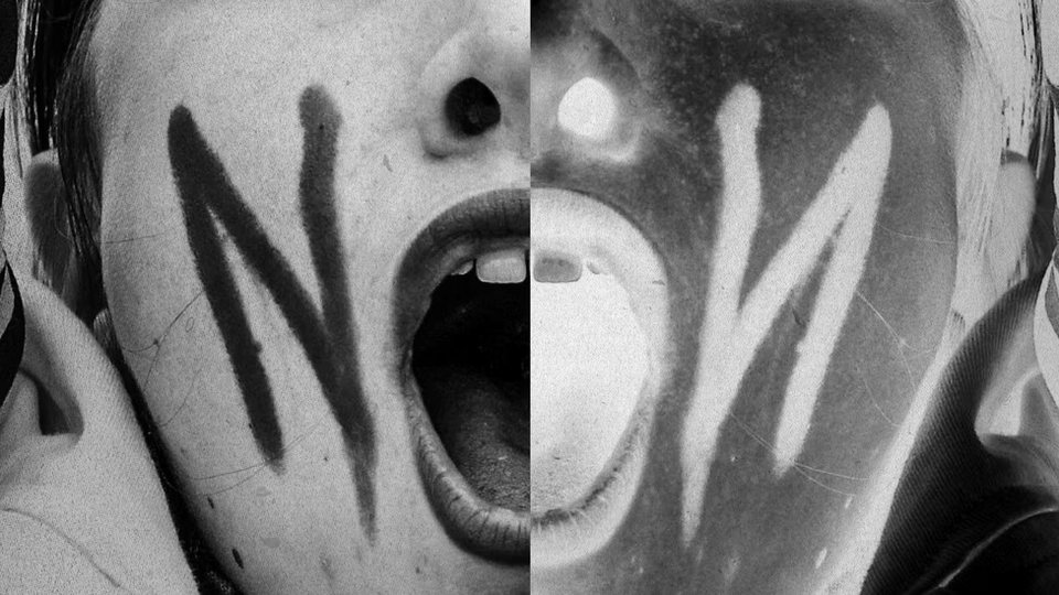 Mirrored illustration of a face with the word "No" spelled out, using the mouth as the "O"