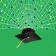 An upside-down graduation cap with a lattice-like web coming out of it against a green background