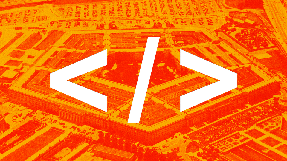 Photo-illustration of the Pentagon with the code for ending a process superimposed on top of it