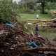 Trees collapsed on a hillside in the aftermath of the central Texas floods