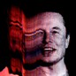 A photo illustration of Elon Musk's face distorted on a computer screen.