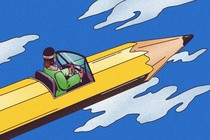 A person piloting a pencil