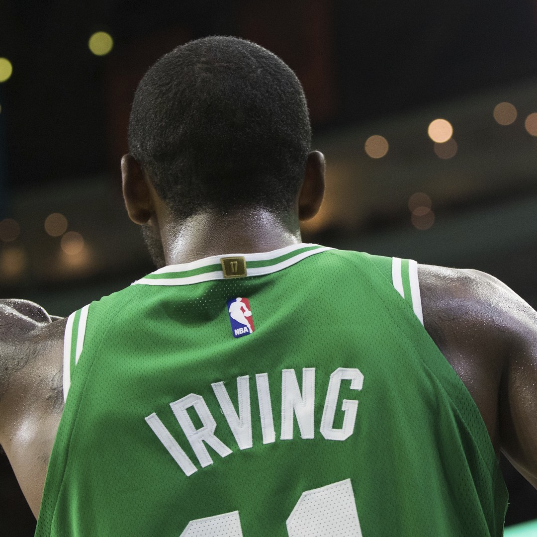 Kyrie Irving, white uniform, Boston Celtics, NBA, basketball stars
