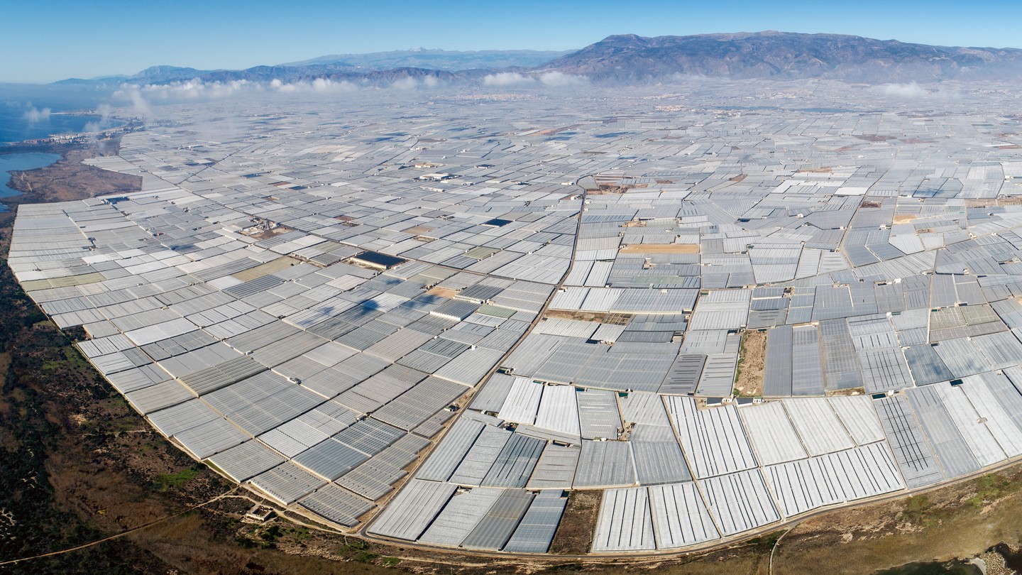 An aerial photo of greenhouses in Almería, Spain