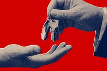 An illustration of someone handing over Tesla keys