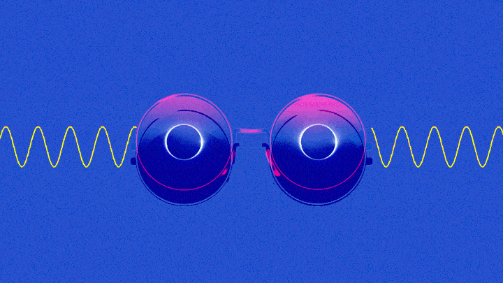 Sound waves pass through a pair of goggles observing a solar eclipse.
