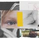 collage with color photos of child's open eye and a person holding a "Save Our Children" picket sign with black and white photos of fingers scrolling on a smartphone and child's closed eye