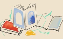 A watercolor illustration of books