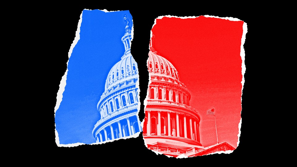 Illustration of the U.S. Capitol with red and blue.